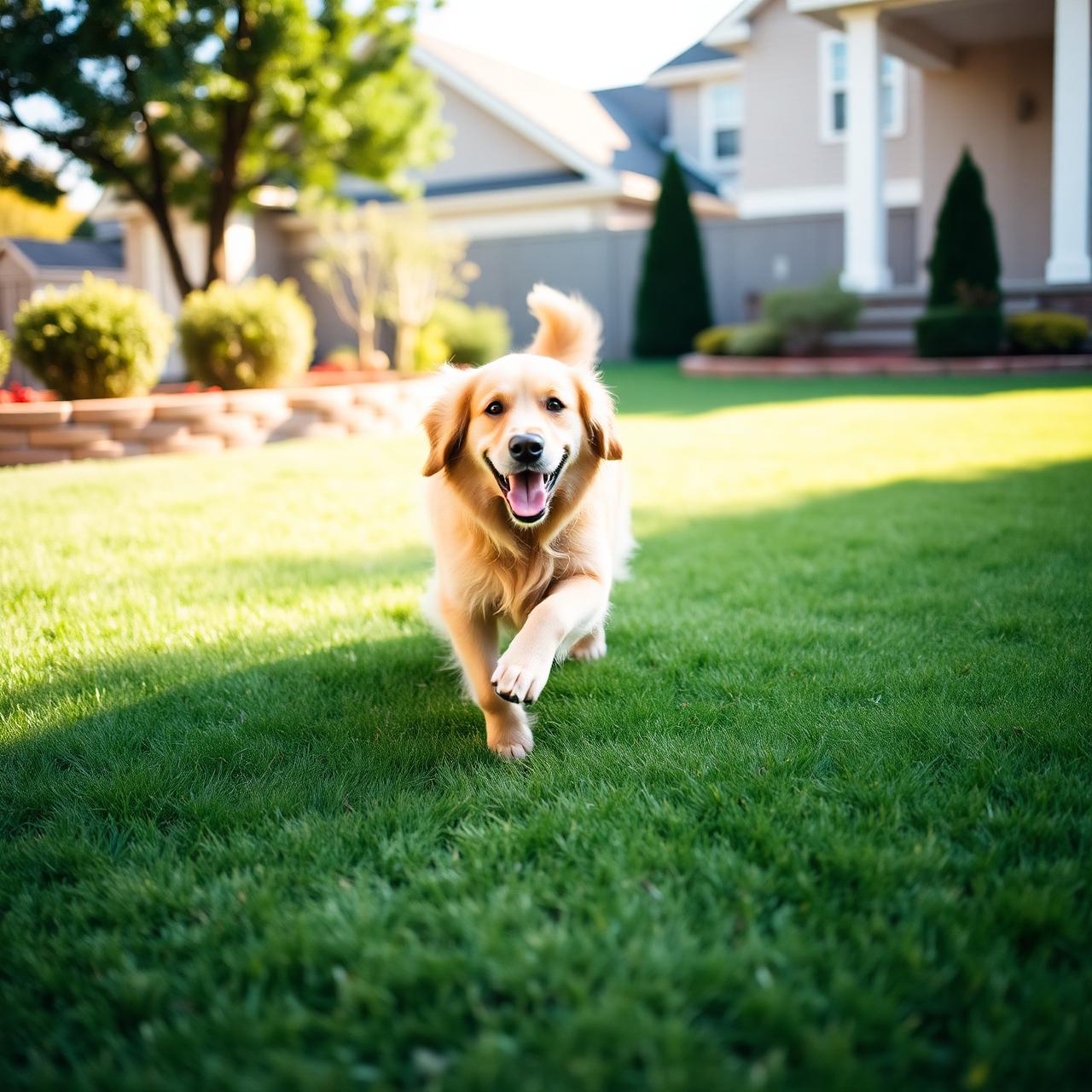 Happy dog enjoying a clean backyard