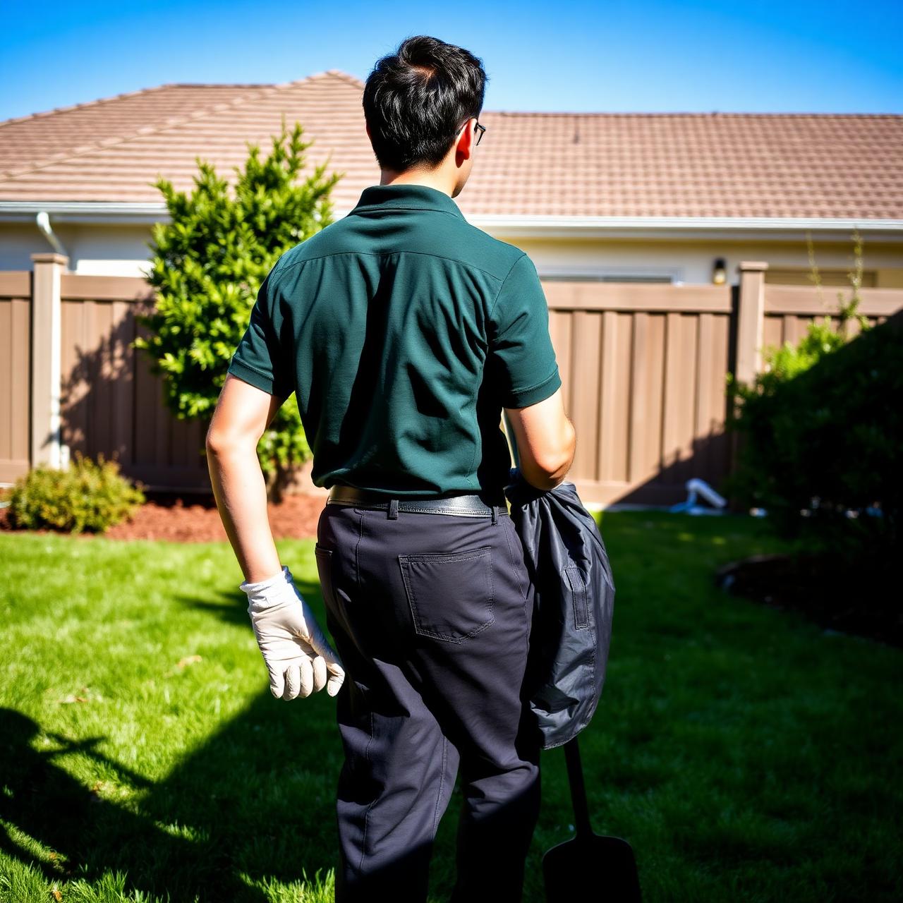 Professional Dog Waste Pros technician with gloves